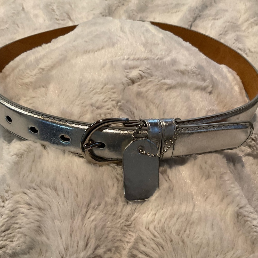 Silver Faux Leather Belt Size L